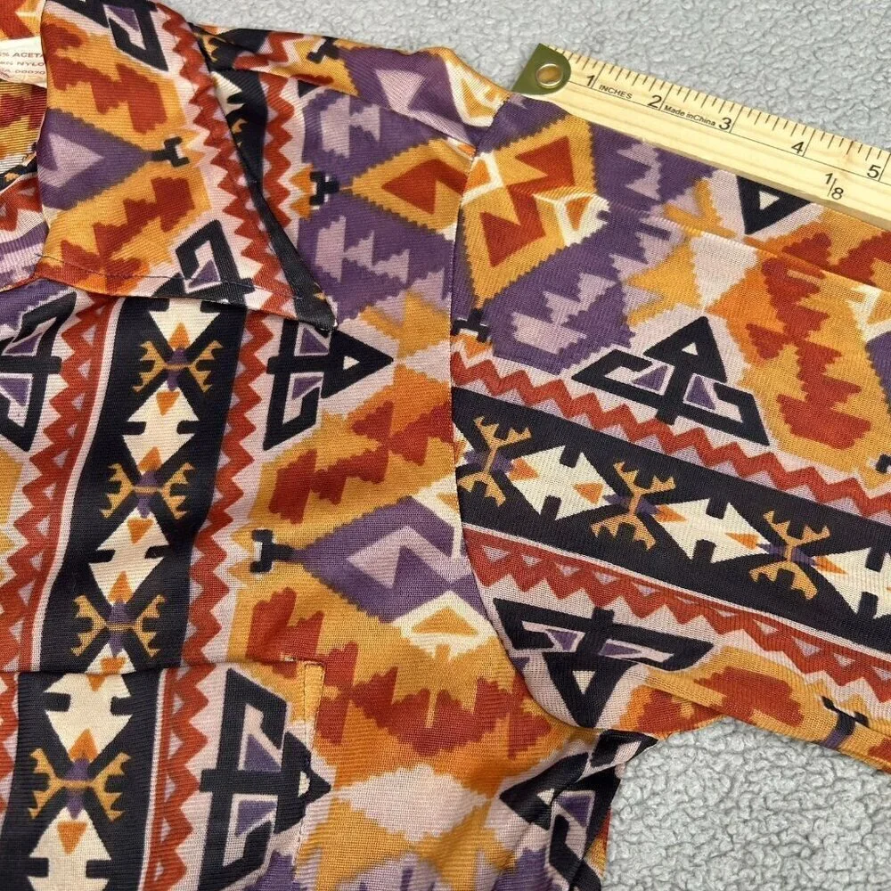 Vintage 70s Charisma Shirt Mens Large 16.5 Aztec Disco Lightweight Button Up